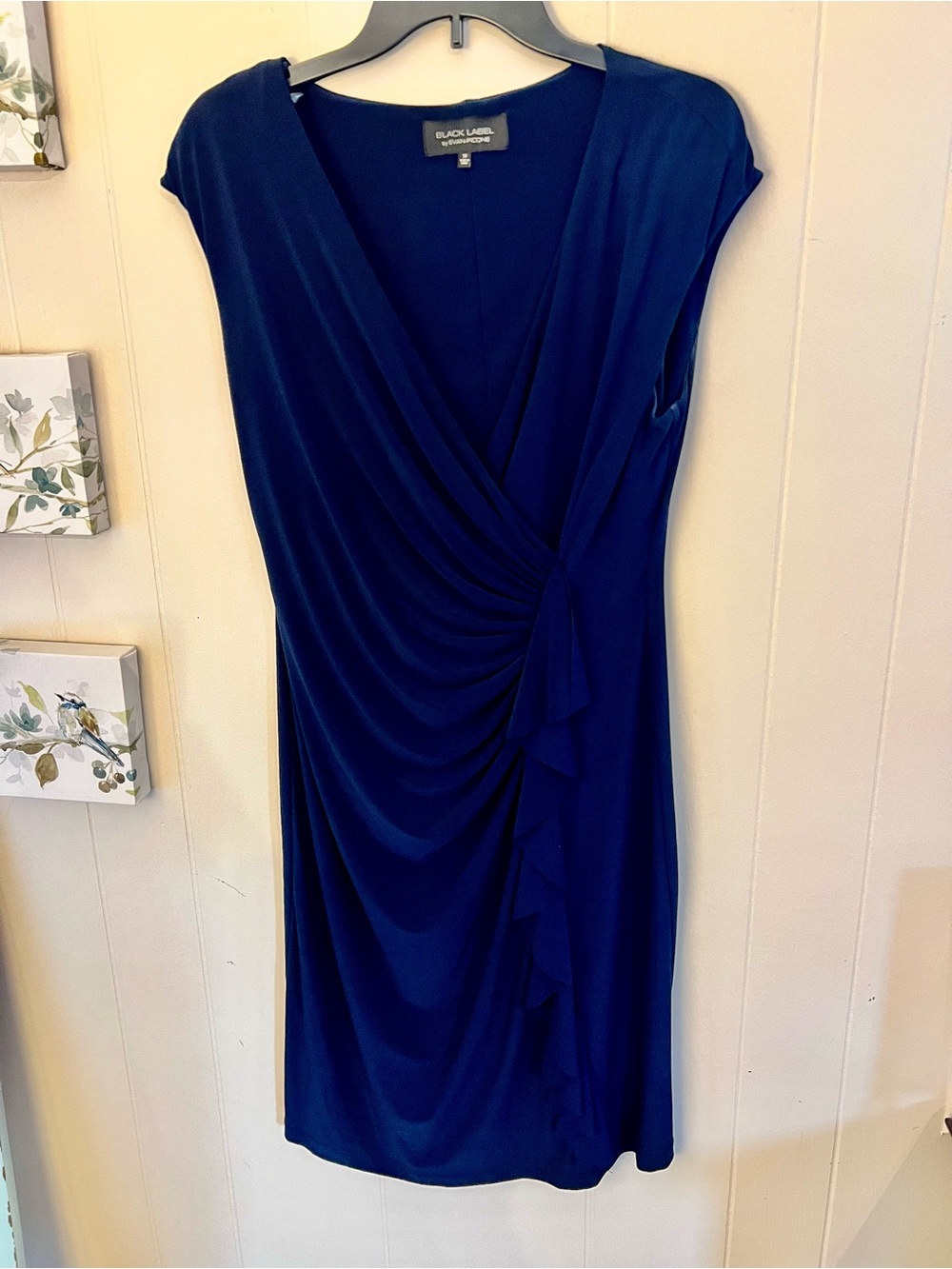 Size 14 Evan Picone Black Label Deep Blue Faux-Wrap Midi Dress